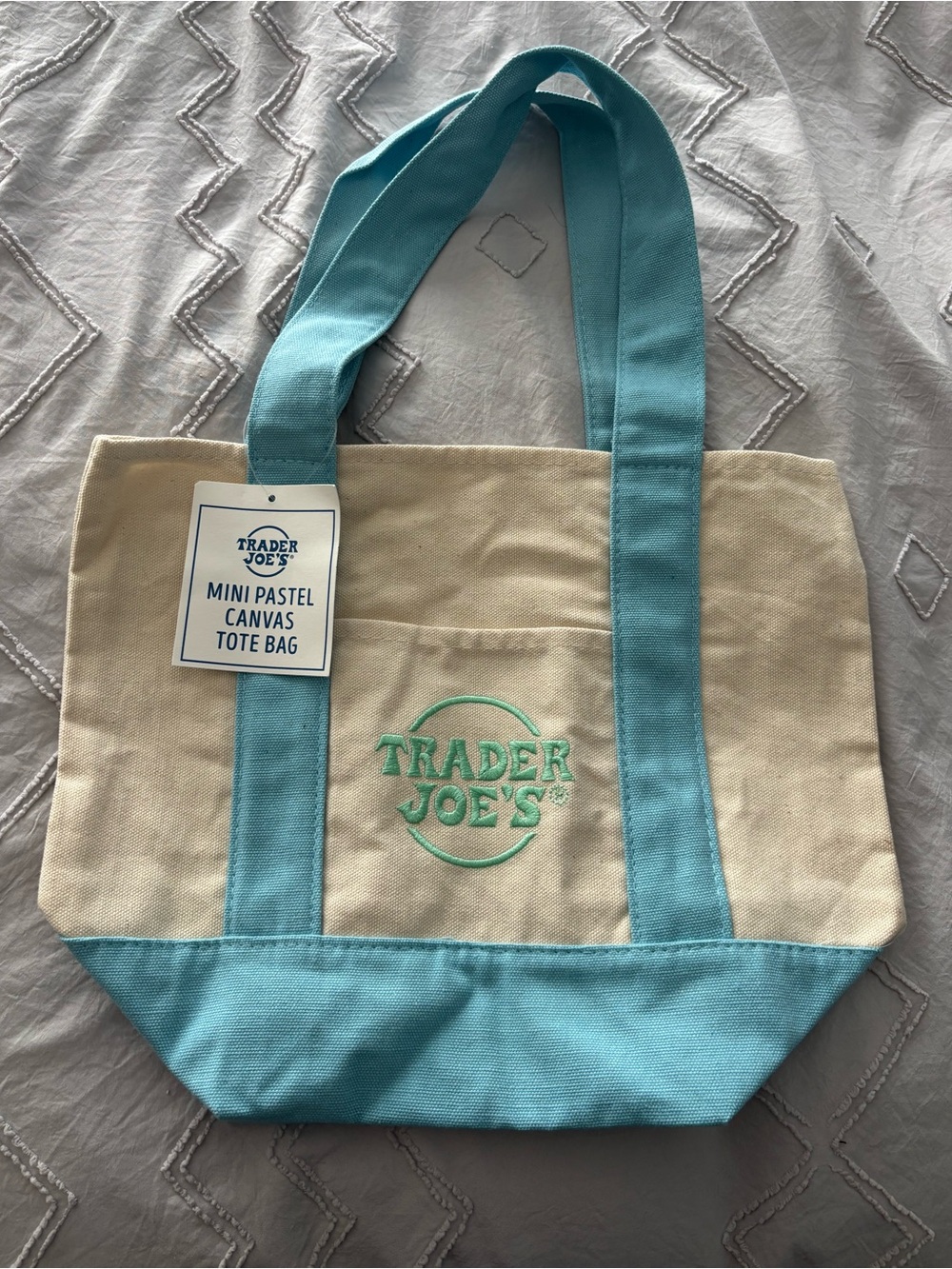 NWT Trader Joe’s pastel blue mini canvas tote